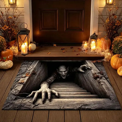 💀 3D Halloween Optical Illusion Door Mat – Spooky Non-Slip Entryway Rug