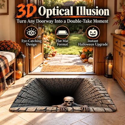 💀 3D Halloween Optical Illusion Door Mat – Spooky Non-Slip Entryway Rug