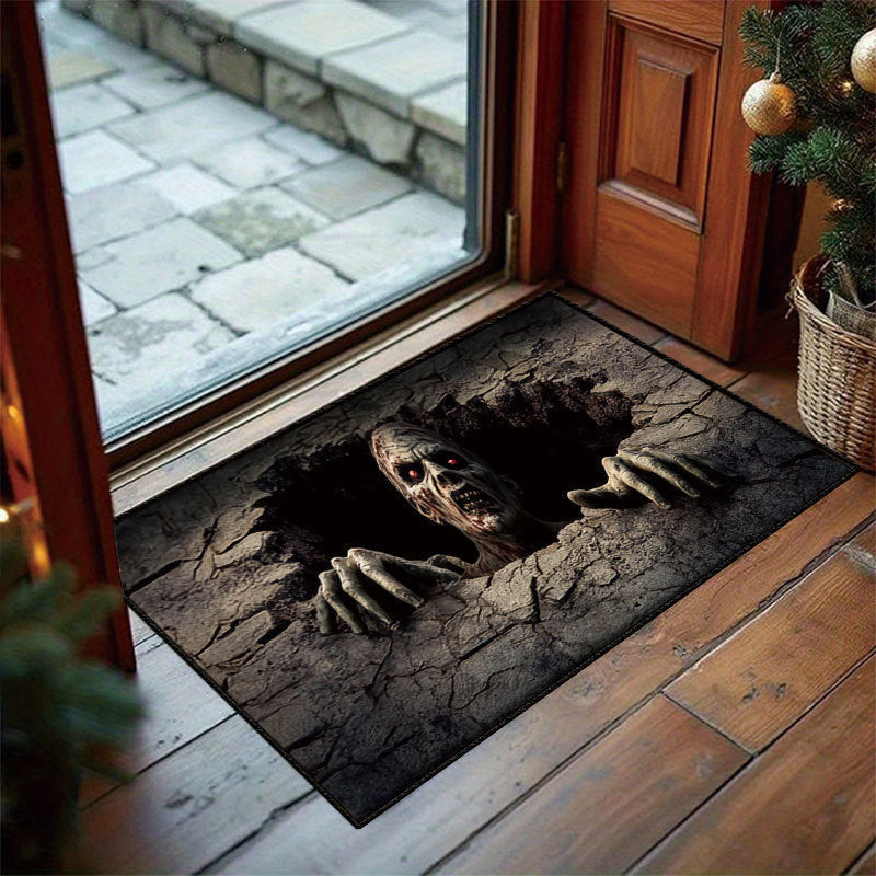 💀 3D Halloween Optical Illusion Door Mat – Spooky Non-Slip Entryway Rug