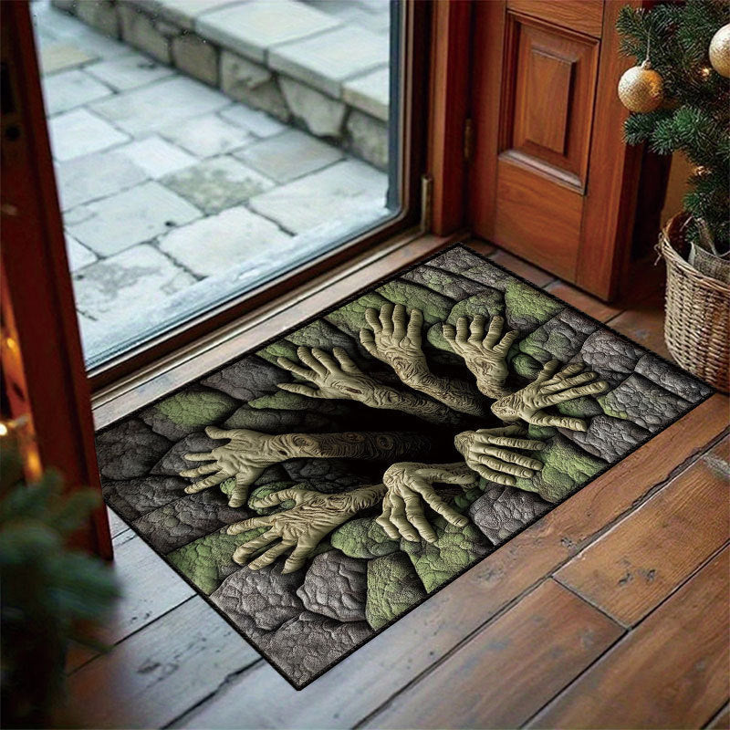 💀 3D Halloween Optical Illusion Door Mat – Spooky Non-Slip Entryway Rug
